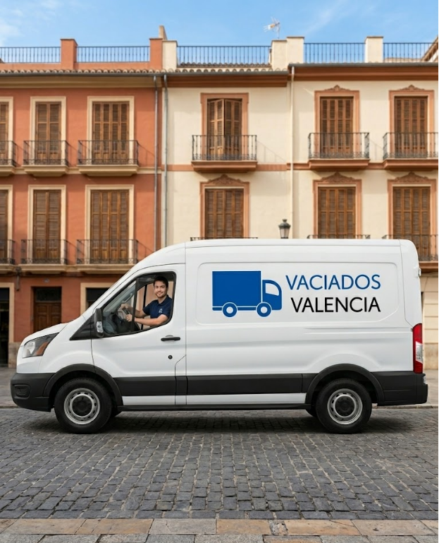Furgoneta de nuestra empresa para vaciar pisos en Valencia, conducida por un empleado